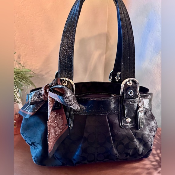 Coach Black Shoulder Bag with Twilly Accent - Picture 1 of 9